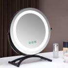 Ronde kaptafelspiegel 50 cm/20" groot voor kaptafel, 3 lichtstanden, instelbare helderheid, 360° rotatie, stekkeroplader, zwart