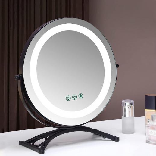 Round Vanity Mirror 50cm/20" Large for Dressing Table, 3 Light Mode, Adjustable Brightness, 360° Rotation, Plug Charge, Black
