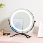 Ronde kaptafelspiegel 50 cm/20" groot voor kaptafel, 3 lichtstanden, instelbare helderheid, 360° rotatie, stekkeroplader, zwart