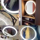 Ronde kaptafelspiegel 50 cm/20" groot voor kaptafel, 3 lichtstanden, instelbare helderheid, 360° rotatie, stekkeroplader, zwart