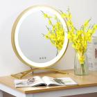 Ronde kaptafelspiegel 50 cm/20" groot voor kaptafel, 3 lichtstanden, instelbare helderheid, 360° rotatie, stekkeroplader, goudkleurig