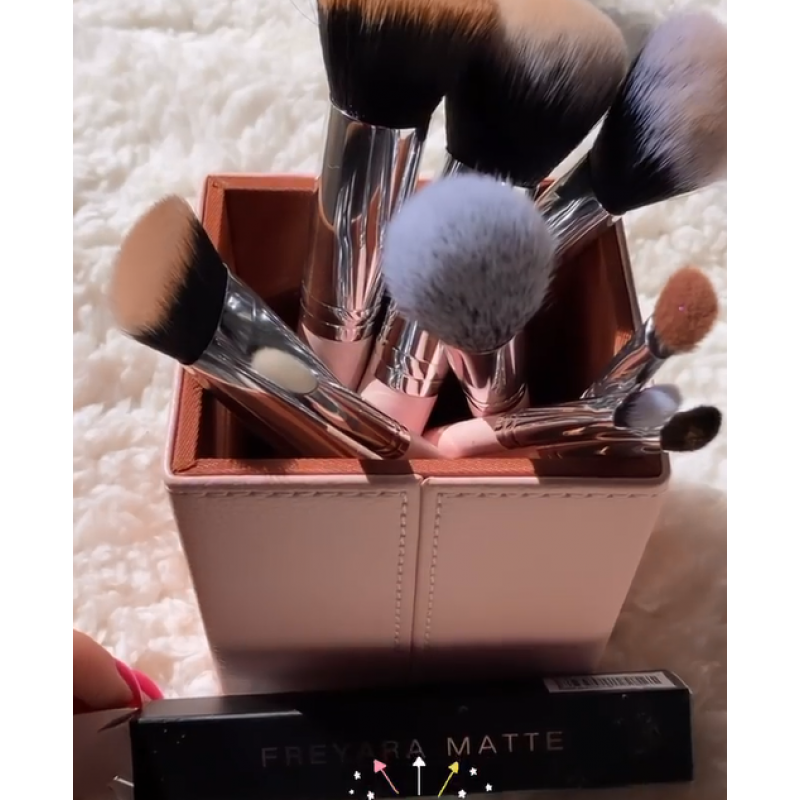 Set Kuas Makeup Profesional 10pcs Dengan Pemegang Magnet, Merah Jambu