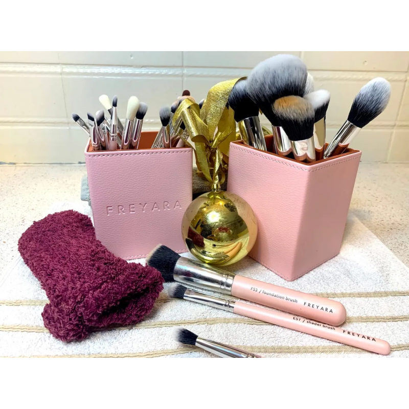 Kit Profissional de 25pcs Pincéis de Maquiagem com Suporte Magnético, Rosa