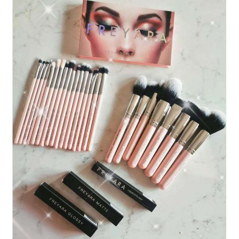 Kit Profissional de 25pcs Pincéis de Maquiagem Rosa com Paleta de Sombras Dark Nude