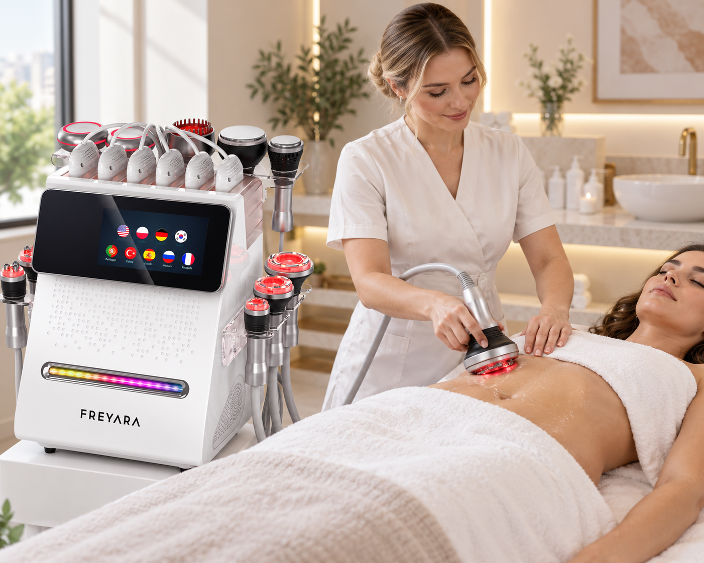 Professional salon using FREYARA 80K 11-in-1 machine