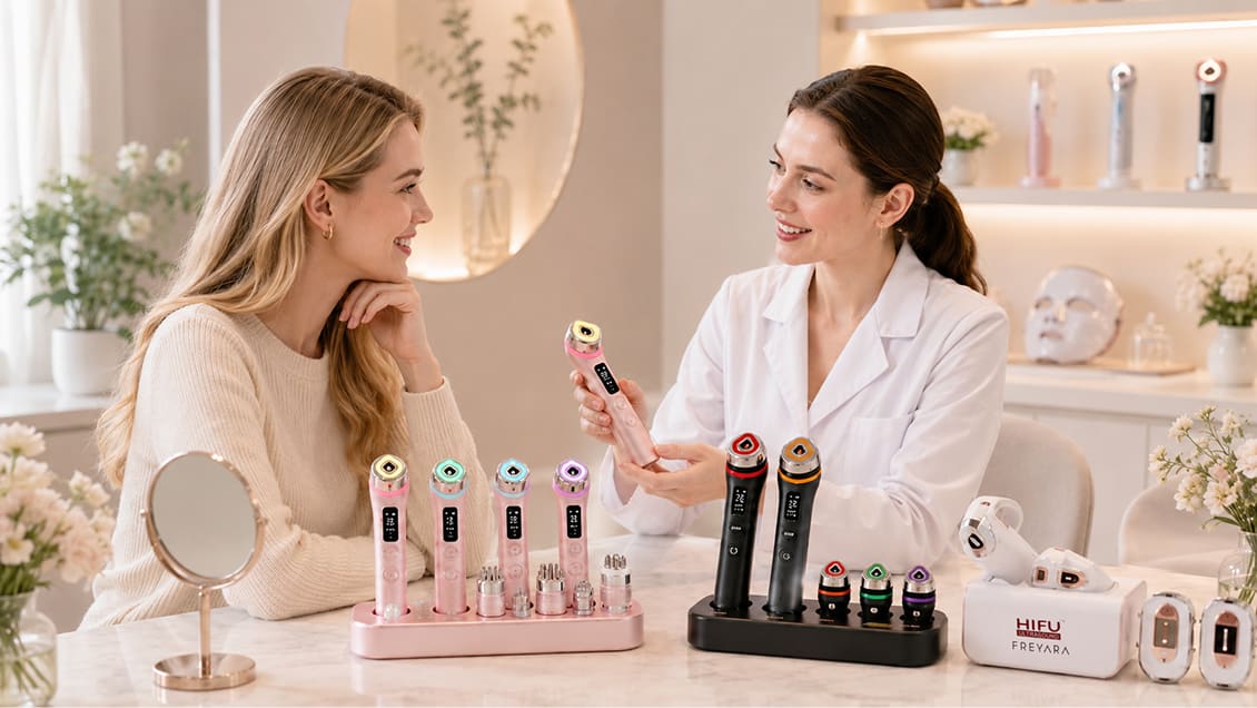 A FREYARA beauty specialist introducing personal care devices
