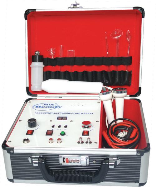 Beauty instrument machine demonstrating facial treatment