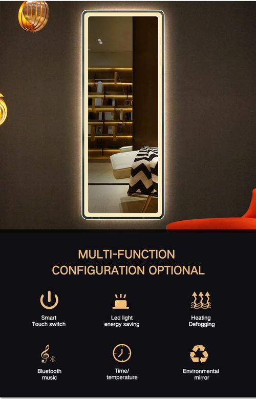 Modern dressing mirror with LED lights showing color temperature adjustment