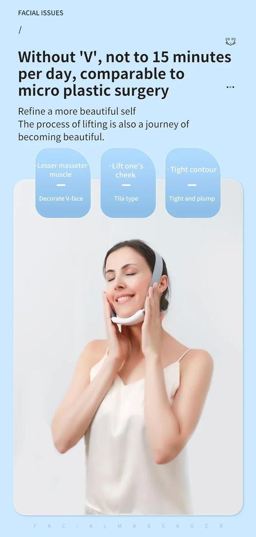 Woman using vibrating face massager at home