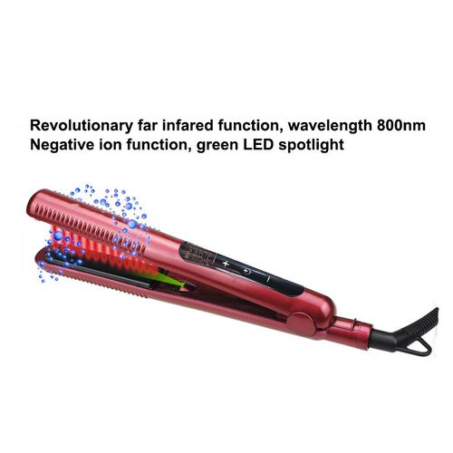 Professional hair straightener with digital temperature display showing 365°F
