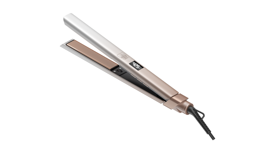 Professional hair straightener in salon use