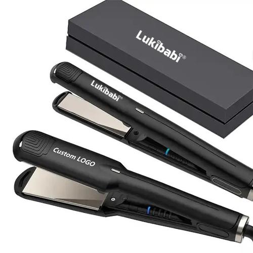 Professional hair straightener with ceramic plates and digital display
