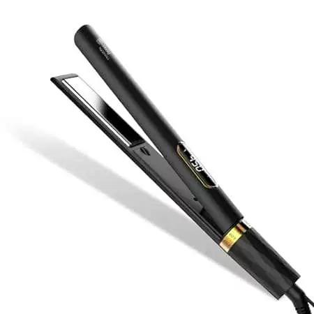 Professional flat iron hair straightener in use