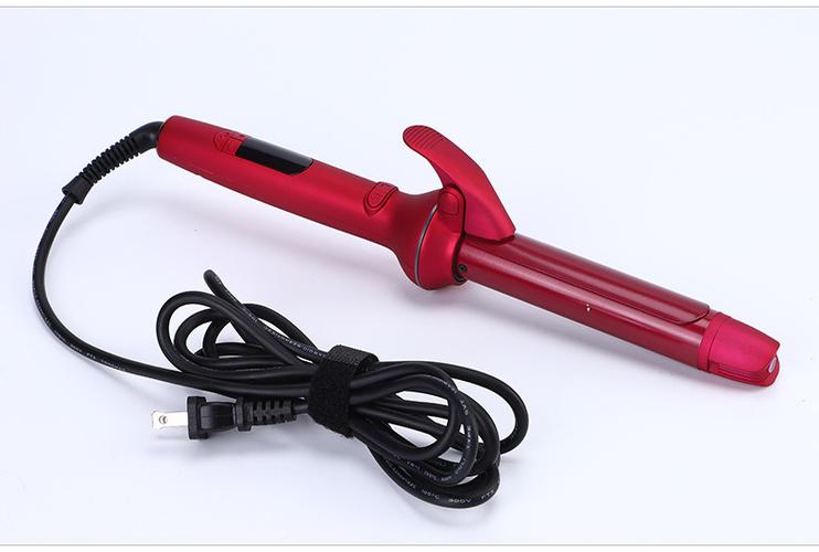 Professional titanium hair curling wand creating beach waves