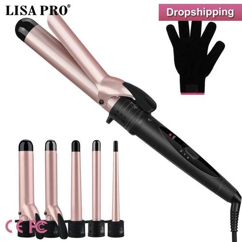 Professional hairstylist demonstrating different hair curling wand sizes