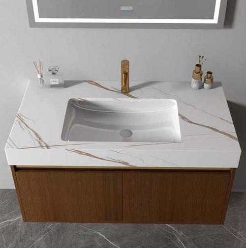 Modern bathroom mirror cabinet with LED lighting and storage