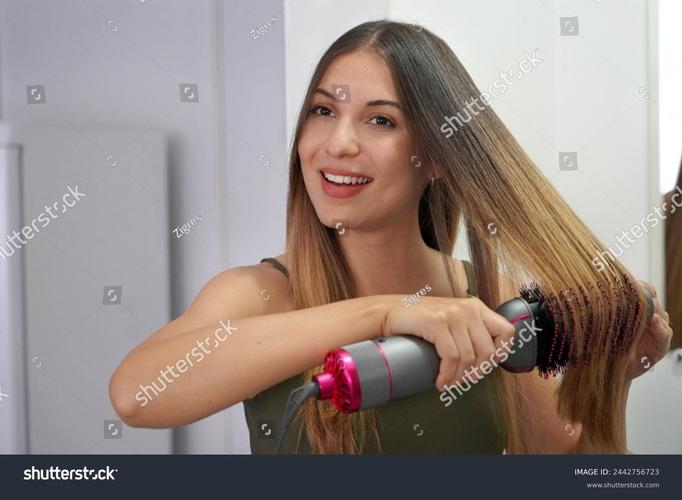woman using hair dryer at home
