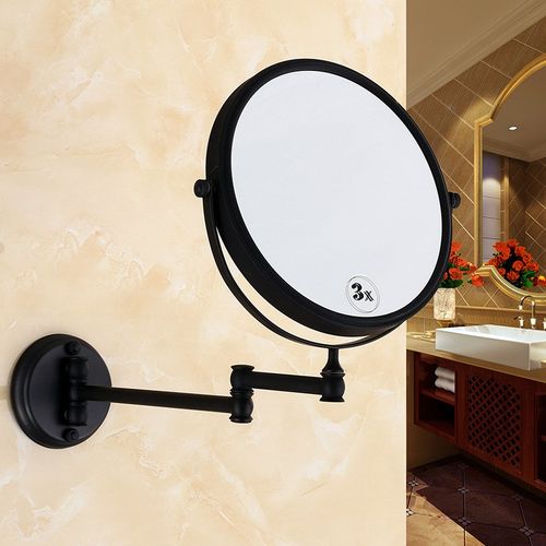 Professional makeup application with bathroom magnifying mirror