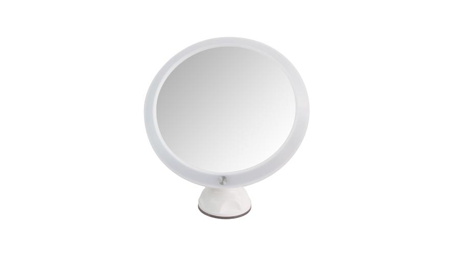 Professional makeup mirror with suction cup in bathroom setting