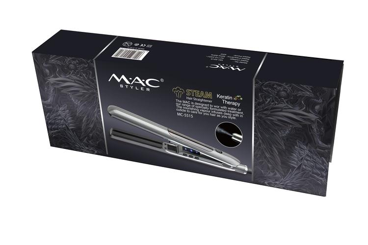 Professional using infrared steam hair straightener in salon