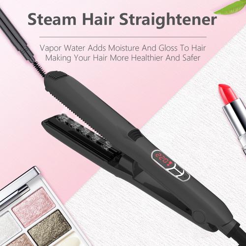 infrared steam straightener demonstrating curl-to-straight transformation
