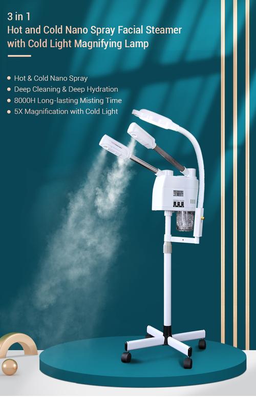 Professional facial steamer with toner demonstration in spa setting