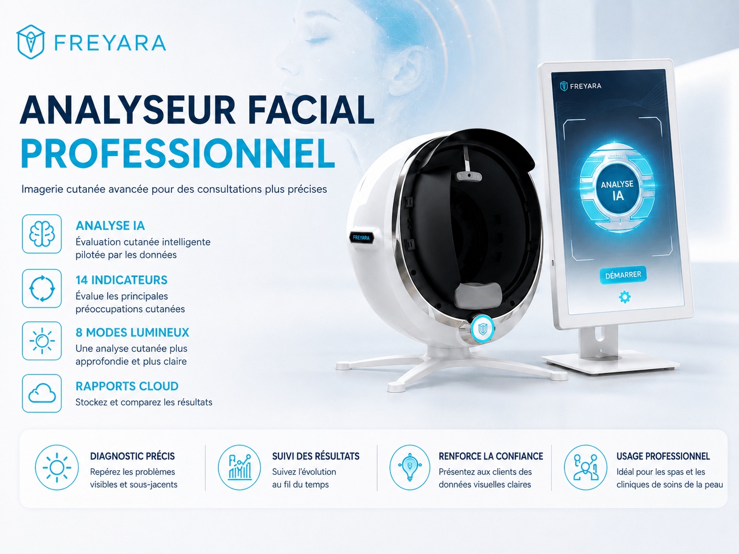 Analyseur professionnel de peau du visage Freyara